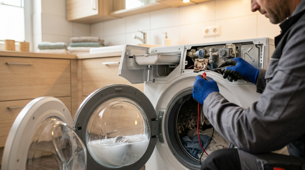 سبب توقف الغسالة عند الشطف